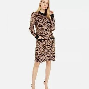 J Crew Size M Leopard Print Mockneck Sweater Dress NWT Cotton Merino Wool Blend